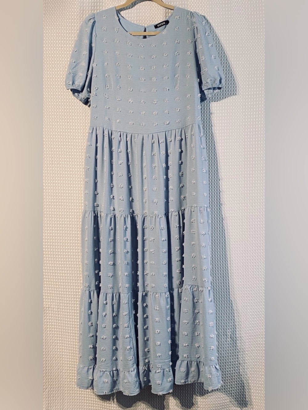 BTFBM Boho Swiss Dot Maxi Dress L Puff Sleeve Flowy Summer Cottagecore